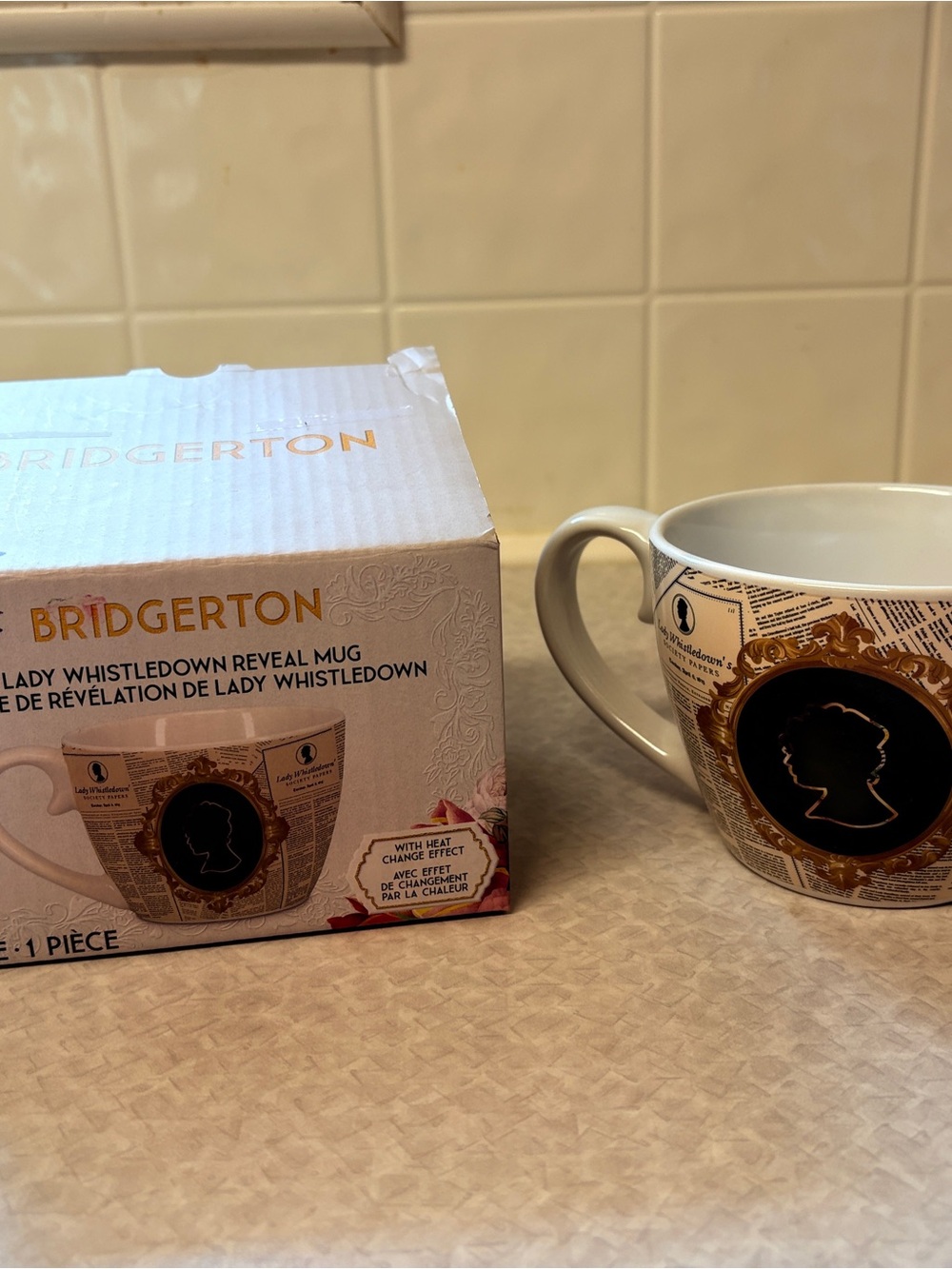 Bridgerton Lady Whistledown Heat-Reveal Ceramic Mug - Cream & Gold